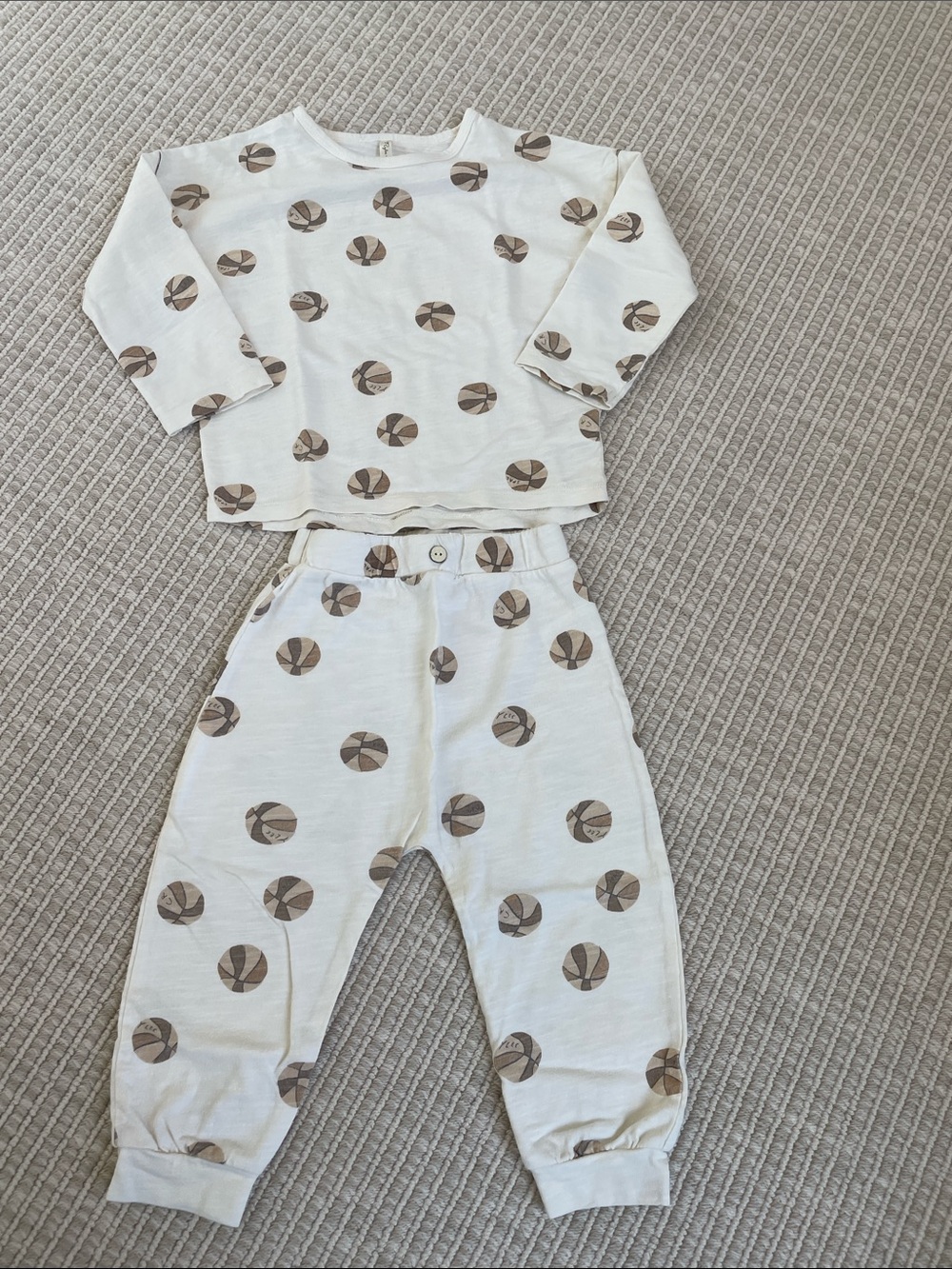 Rylee + Cru Cream Pajama Set with Brown Graphic Dots